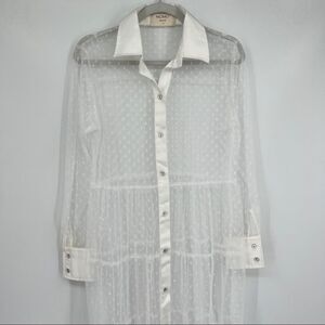 Momo New York Mesh Maxi Dress Tired ruffle gathering White Button Down one Size